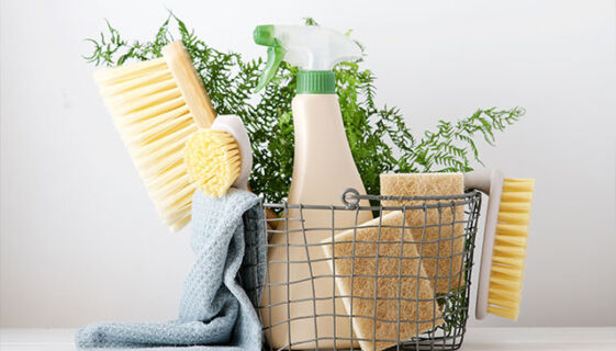 Basket of cleaning supplies