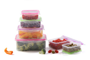Plastic containers with fruits and vegetables