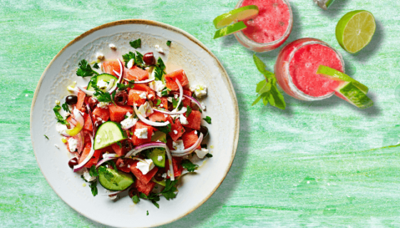 watermelon greek salad and watermelon limeade