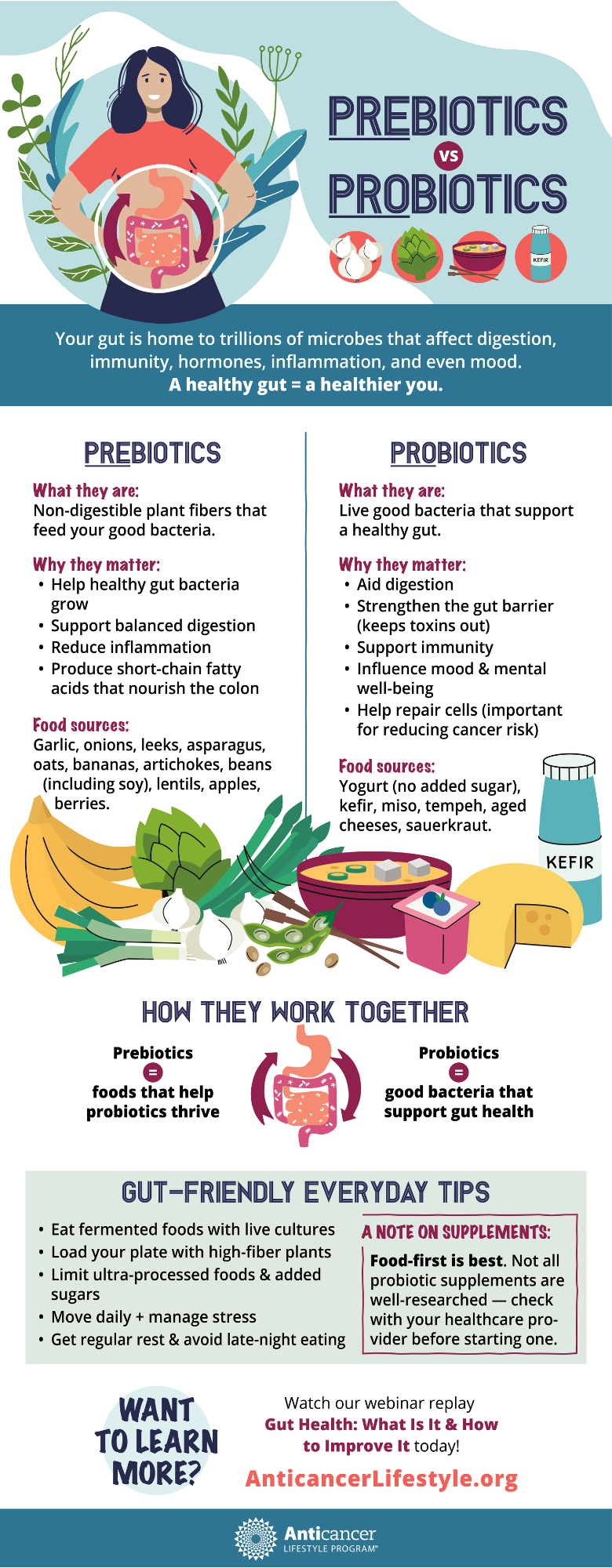 Infographic comparing prebiotics and probiotics